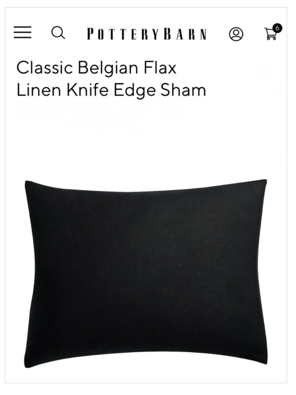 New POTTERY BARN Belgian Flax Linen Pillow Sham - Black, King